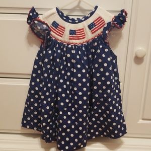 Smocked flag patriotic polka dot ric rac dress 3T